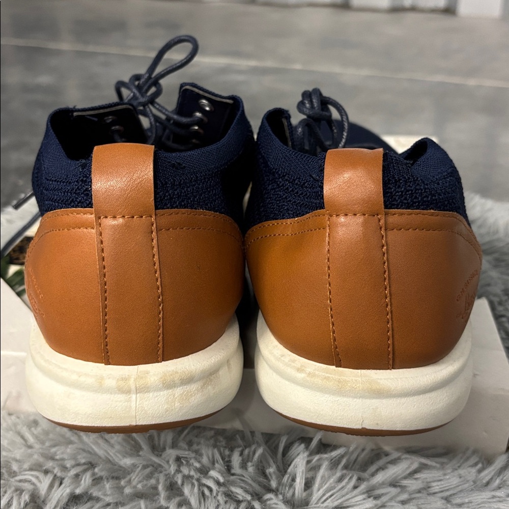 NWT G H Bass & Co Navy Knit Mesh Woven Sneakers Shoes Tan Brown Oxford Men’s 13 - Picture 8 of 16